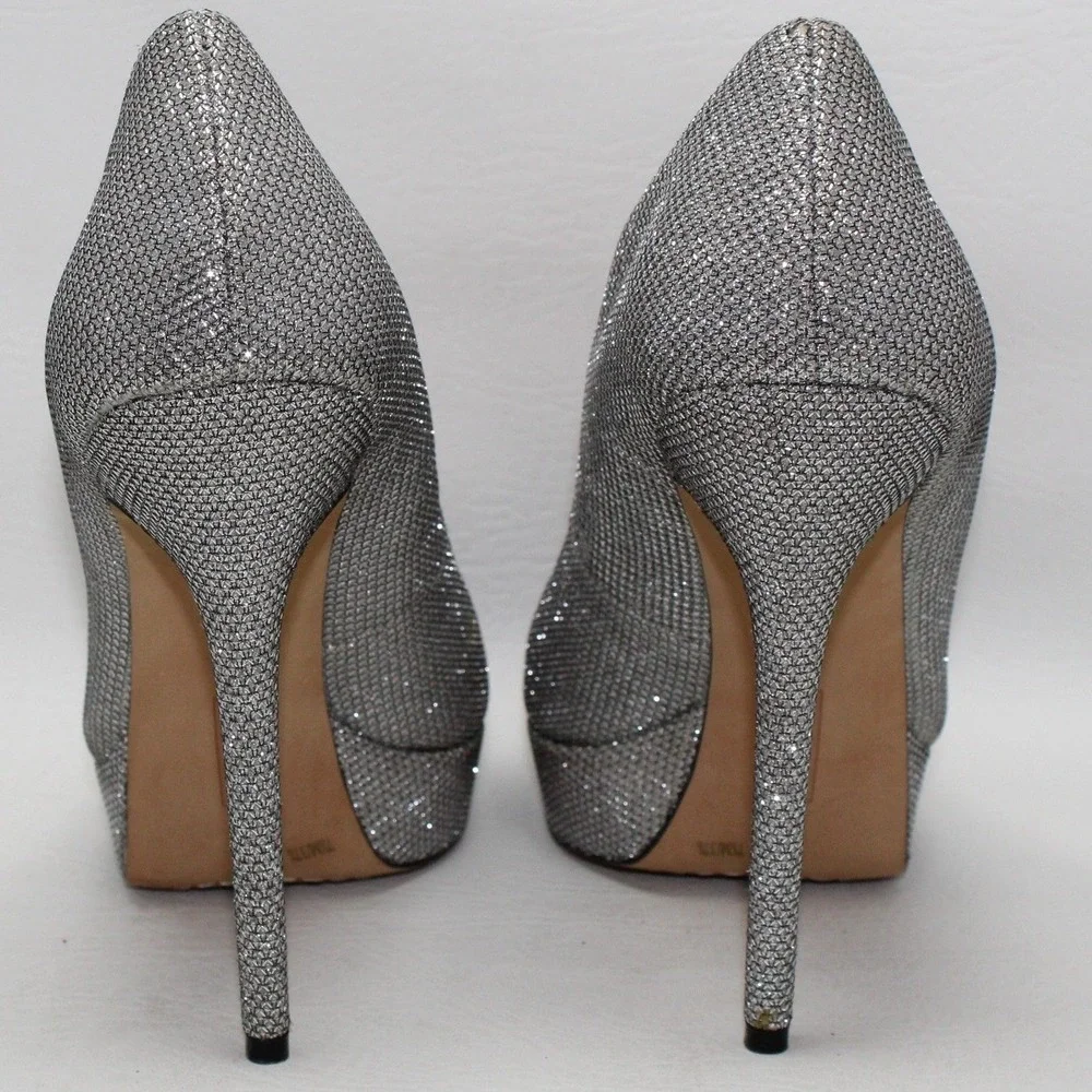 Vince Camuto Lorim Silver Shimmer Peep Toe‎ Platform Pump Heels VC-LORIM 7.5M